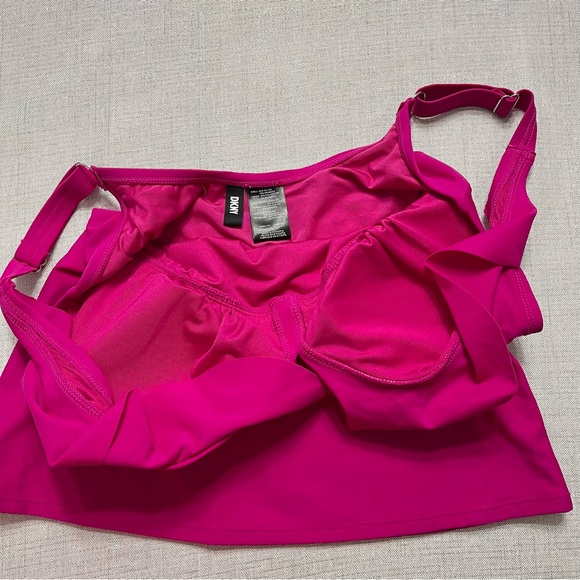 DKNY Ladies Swimsuit Ruffle Tankini Pink 2 Piece Set Size Large - Picture 4 of 11